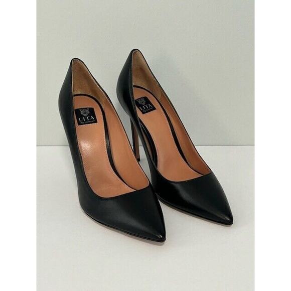 LITA By Ciara Pump Heels Slip On Pointed Toe Stiletto Leather Black 37/6.5 NIB - Picture 1 of 8